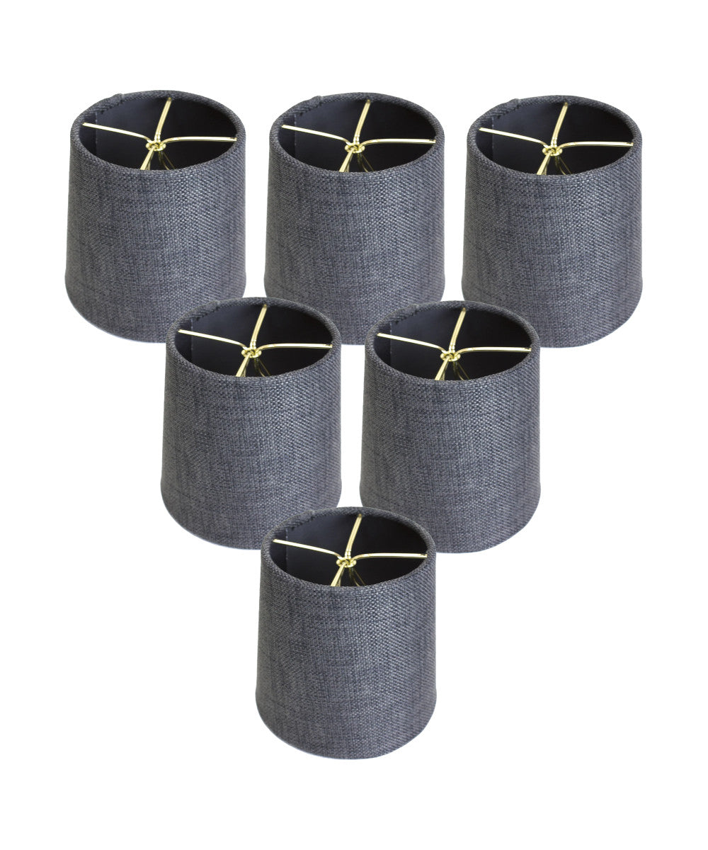 6″W x 5″H Set of 6 Granite Gray Burlap Drum Clip On Shade