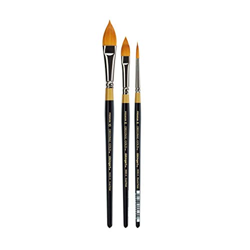 KINGART B-108 Premium 3 pc. Original Gold 9930 Series Oval Sizes: 6, 10/9430 Series Round Floral Petal Size: 6 Brush Set, Synthetic Golden Taklon for