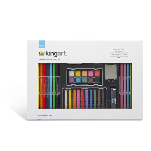 KINGART 154 Studio Series 54 Pc. Mixed Media Collection Art Set, Includes Watercolor Paints, Pastels and Color Pencils, For All Skill Levels