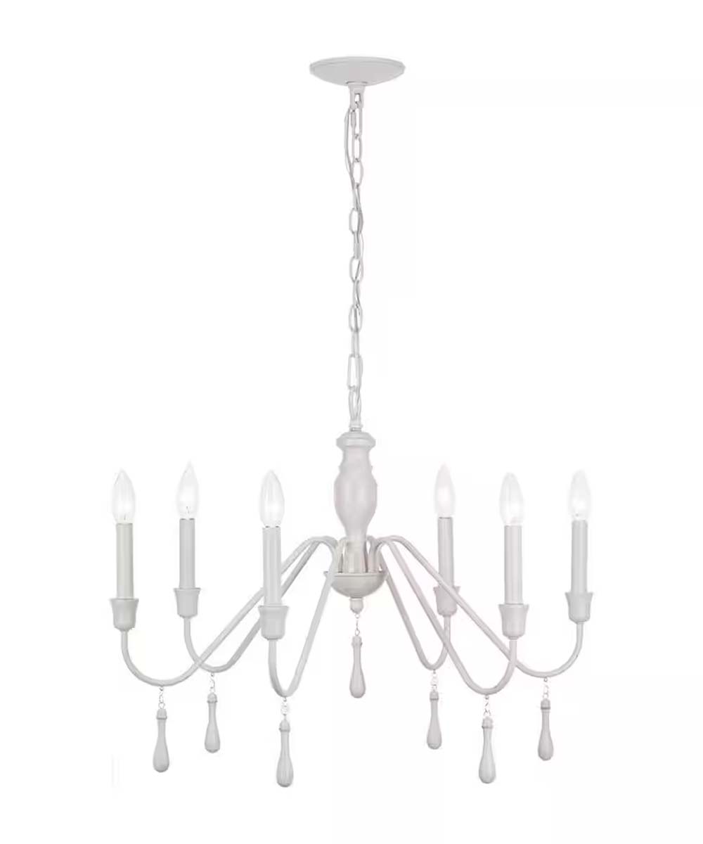 Alsy 26″W 6-Light Distressed-White Beaded Modern Farmhouse Cottage Chandelier