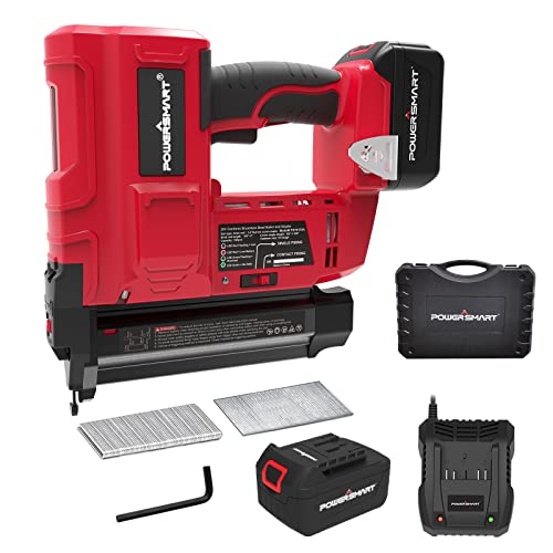 PowerSmart 20V Cordless Brad Nailer Kit, 18 Gauge Nail Gun, 2 in 1 Nail/Staple Gun with 4.0Ah Lithium-Ion Battery and Fast Charger, 18GA Nails