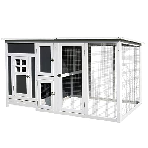 PawHut 63″ Chicken Coop Wooden, Outdoor Chicken Cage Hen House with Run Area, Nesting Box, Waterproof Roof, Removable Tray