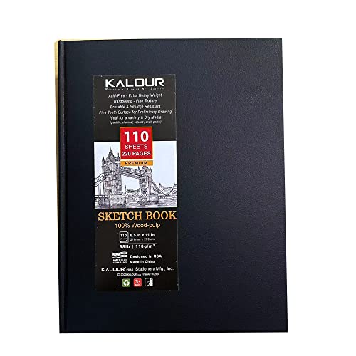 Kalour Hardcover Sketch Book,8-1/2 inch x 11 inch, 110-Sheets (68lb/110gsm),Acid Free Art Sketchbook, Artistic Drawing Painting Writing Paper for