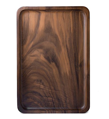 Rustic Walnut Wooden Tray Solid Wood Serving Tray Square Rectangle Platter Tea Tray Coffee Table Tray (Rectangle Small (12x6x0.9 inch))