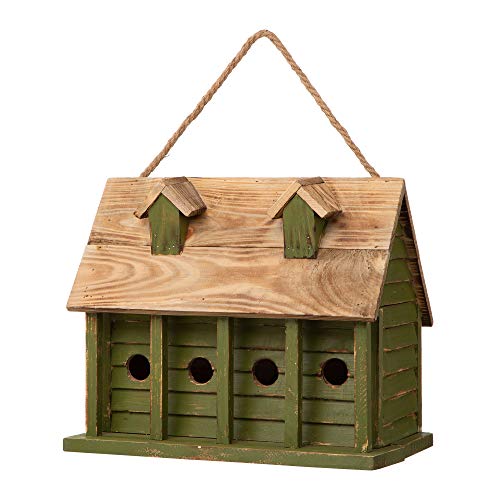 Glitzhome 14.25″ L Oversized Hanging Birdhouse Green Distressed Solid Wood Cottage Bird House for Outdoor