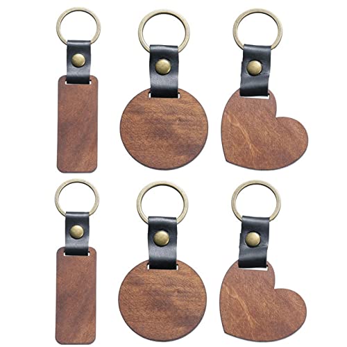 Floralis Club 6pcs Wood DIY Key Chain Blank Key Chains Round Shaped Wooden Key Chain For DIY Gift Crafts