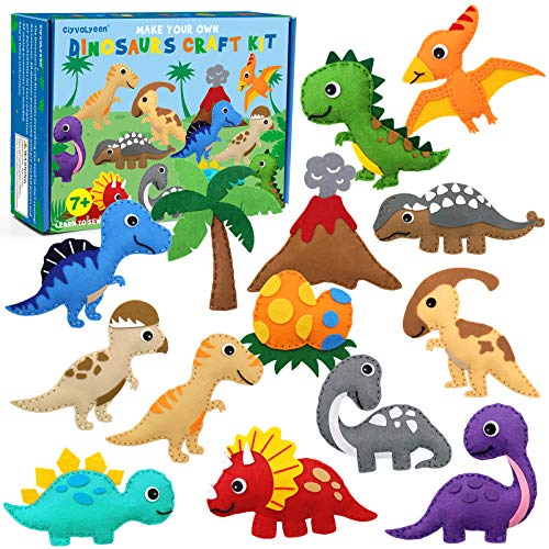 CiyvoLyeen Dinosaur Sewing Craft Kit DIY Kids Craft and Sew Set for Girls and Boys Educational Beginners Sewing Stuffed Animal Felt Plush Ornaments