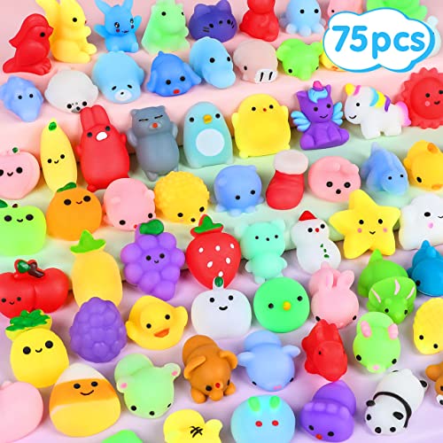 75Pcs Squishies Mochi Squishy Toys Party Favors for Kids Kawaii Mini Squishies Animal Stress Relief Toy Bulk Treasure Box Toys for Classroom Prizes