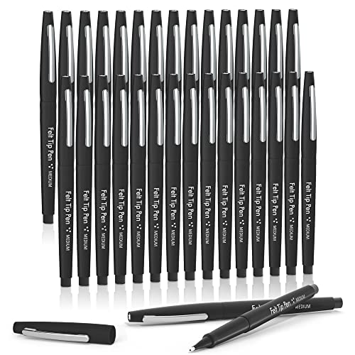 Lelix Felt Tip Pens, 30 Black Pens, 0.7mm Medium Point Felt Pens, Felt Tip Markers Pens for Journaling, Writing, Note Taking, Planner, Perfect for