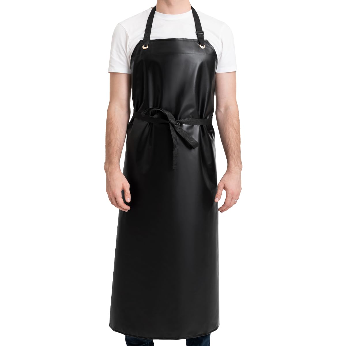 ROTANET Waterproof Rubber Apron 47.2 Inch Adjustable Heavy Duty Butcher Lab Work Vinyl Aprons Chemical Resistant Oil Proof Big Long for Dishwashing,