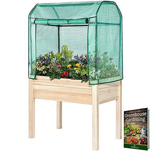 Elevated Wood Gardening Bed with Green House Cover – 36L x24W x 66H – Backyard Expressions