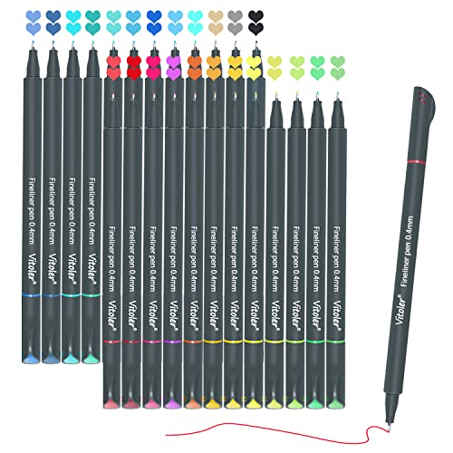 VITOLER 24 Colored Journaling , Fine Line Point Drawing Marker Pens for Writing Journaling Planner Coloring Book Sketching Taking Note Calendar Art