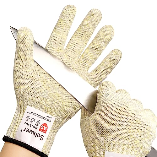 Schwer ANSI A9 Cut Resistant Gloves, Uncoated Food Grade Reliable Cutting Gloves, Mandoline Gloves for Kitchen Meat Cutting, Oyster Shucking, Fish