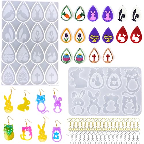 Easter Earring Resin Molds 2Pcs Silicone Bunny Resin Mold for Jewelry Making Kit 12 Pairs Easter Charm Molds Easter Egg Resin Mold Carrot Mold with