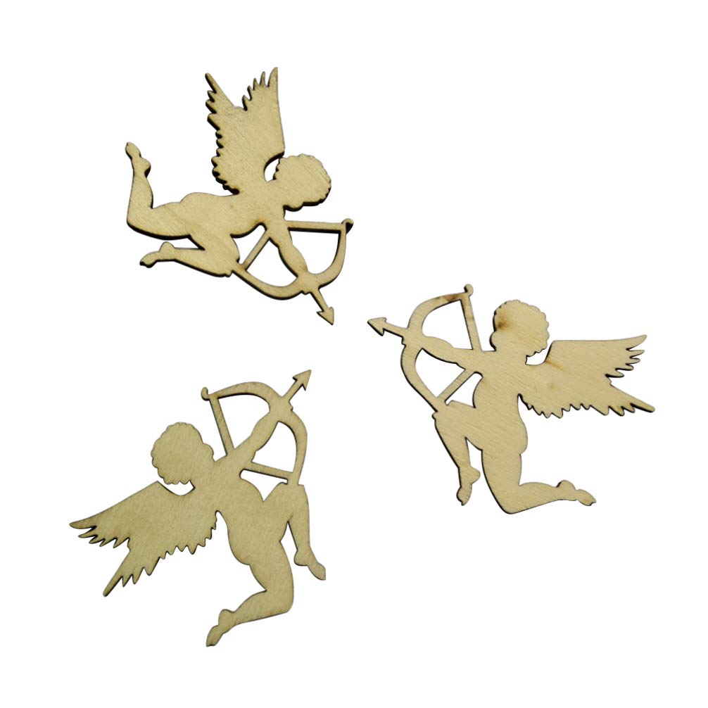 Amosfun 10pcs Unfinished Wooden Embellishments Cupid Shape Slices Wood Cutout Unfinished Wooden Pieces for DIY Crafts