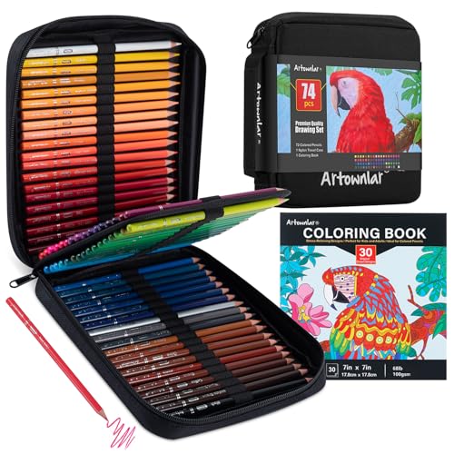 Artownlar Premium 72 Colored Pencils with Coloring Books Set, Artist Soft Core Vibrant Colors, Blending Shading Drawing Sketching Art Supplies, Oil