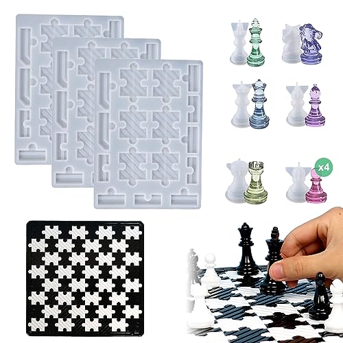 Chess Molds for Resin Casting 13″ Detachable Puzzle Chess Board Resin Mold 3D Chess Set Crystal Epoxy Game Silicone Molds DIY Art Crafts Making