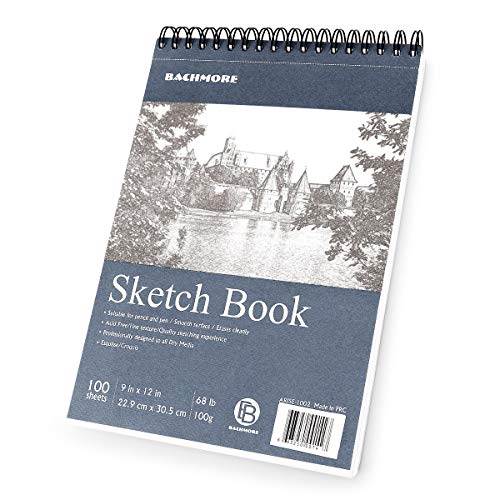 Bachmore Sketchpad 9X12″ Inch (68lb/100g), 100 Sheets of TOP Spiral Bound Sketch Book for Artist Pro & Amateurs | Marker Art, Colored Pencil,