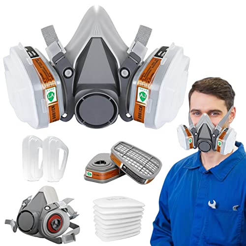 Reusable Respirator Face Cover with Filters – Half Facepiece Set with Active Cotton Against Gas/Dust/Organic Vapors/Smoke/Smells/for Epoxy Resin,