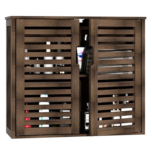 HITNET Walnut Wall-Mounted Medicine Cabinet with Bamboo Shelves – Stylish Bathroom Storage Organizer