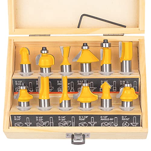 Router Bits Set 1/2 Inch Shank – BAIDETS 12 Pieces 1/2″ Tungsten Carbide Router Bits, Woodwork Tools