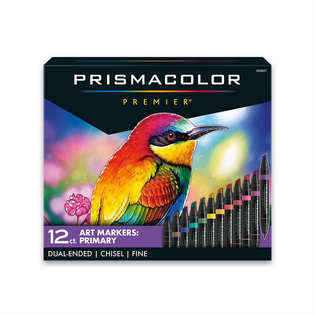 Prismacolor Premier Double-Ended Art Markers, Fine and Chisel Tip, 12 Pack