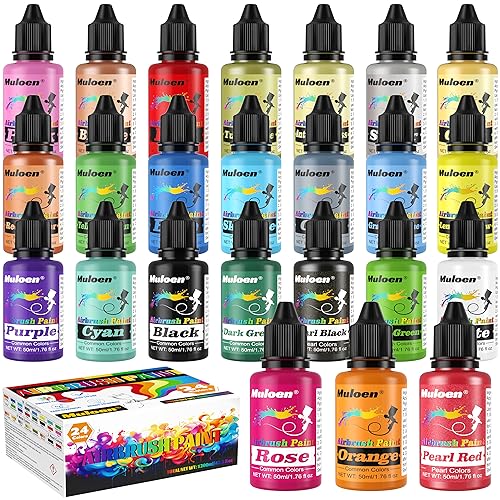 Airbrush Paint Set – 24 Colors Airbrush Paint with 2 Cleaning Brush, Ready to Spray Airbrush Kit, Water Based Acrylic Air Brush Paint Kit for Artists