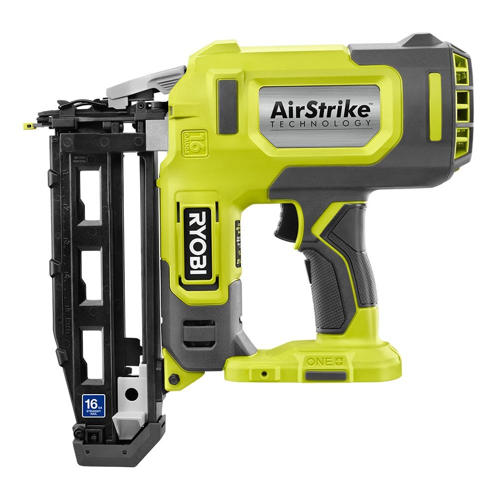 RYOBI ONE+ 18V 16-Gauge Cordless AirStrike Finish Nailer (Tool Only), P326, Green