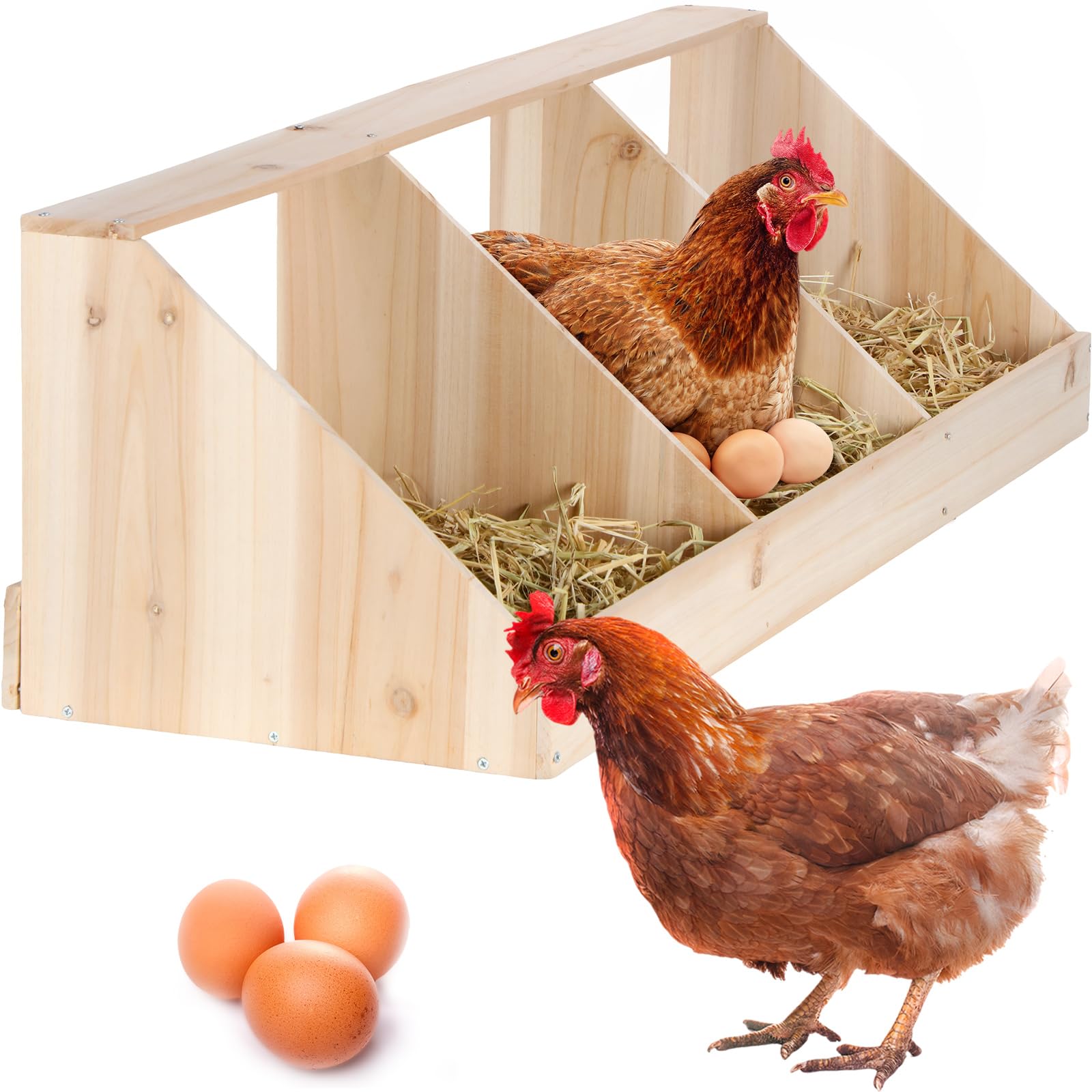 Nosiny Triple Nesting Boxes Wood Chicken Nesting Box 3 Compartment Room Hen Chicken Laying Boxes Versatile Use Easy Assemble for Duck Poultry, 37.4 x