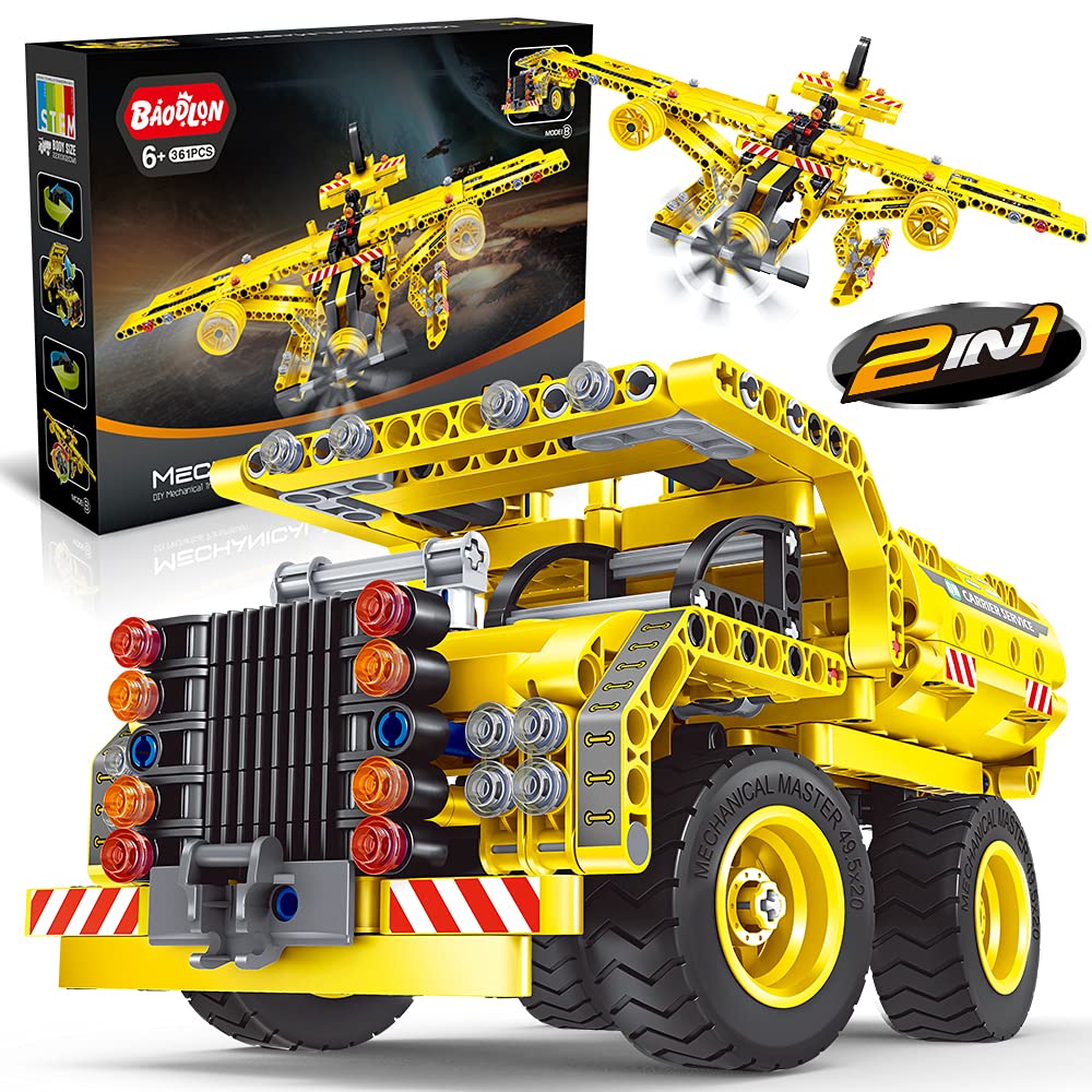 STEM / Building Toy for Ages 5, 6, 7, 8, 9, 10, 11, 12 Years Old Kid, Boy, Girl – 2-in-1 Truck Airplane Take Apart Toy, 361 Pcs DIY Building Kit,