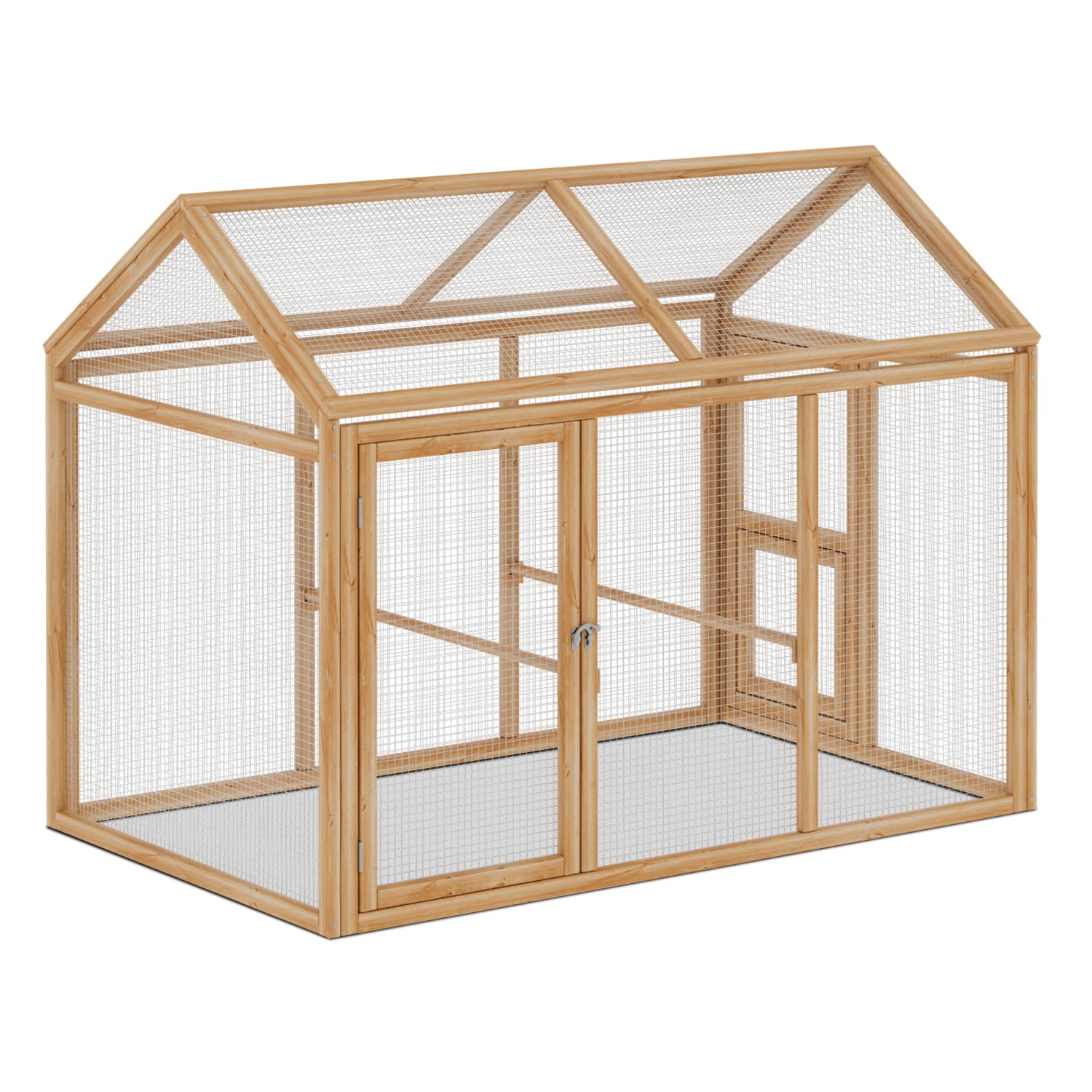 MoNiBloom Outdoor Chicken Coop Large Hen House Poultry Cage with Roosting Rods, Farmhouse Backyard Wood Rabbit Hutch Small Pets Playpens Spire Shaped