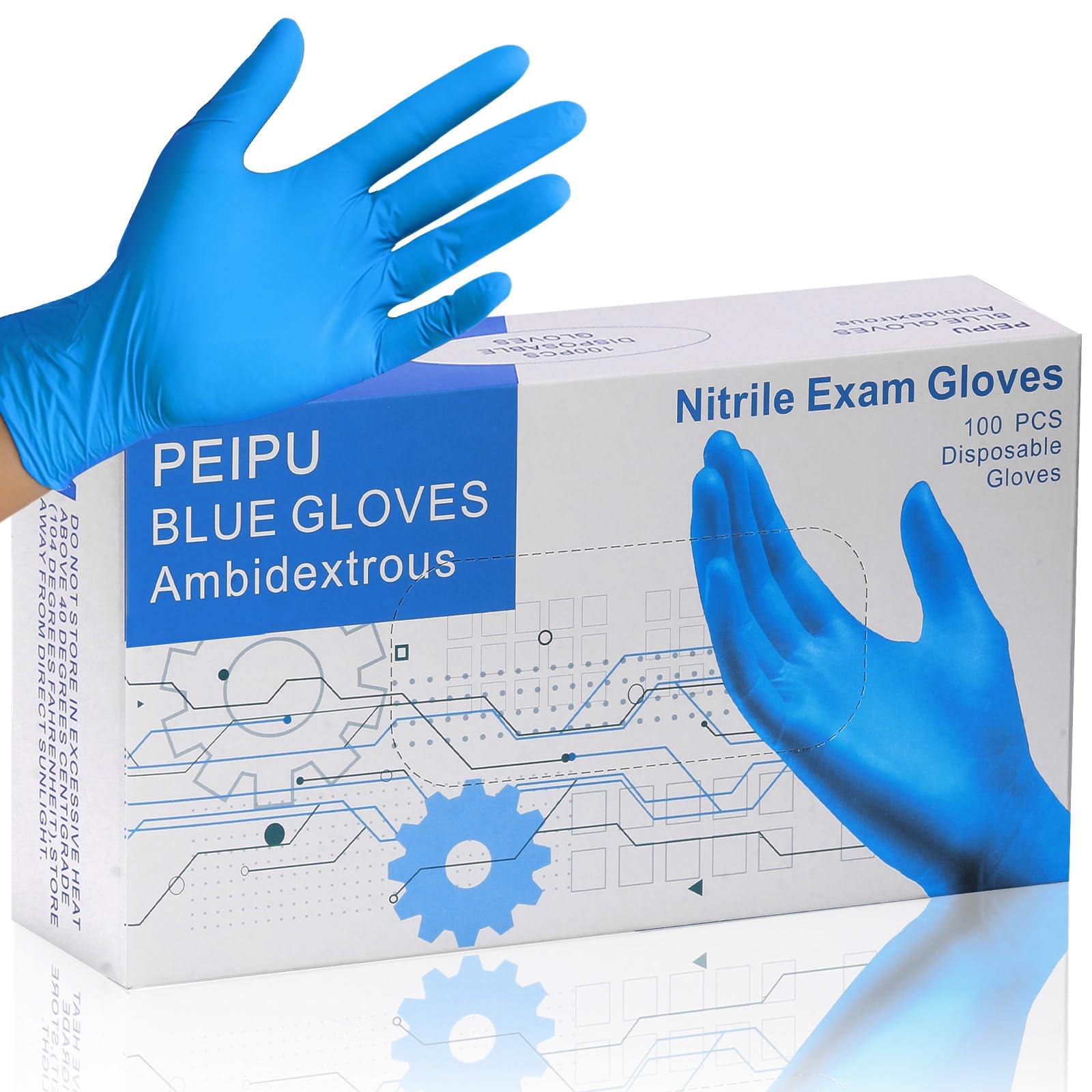 PEIPU Nitrile Gloves Disposable Gloves (Medium, 100-Count), 4 Mil,Powder Free, Cleaning Service Gloves, Latex Free