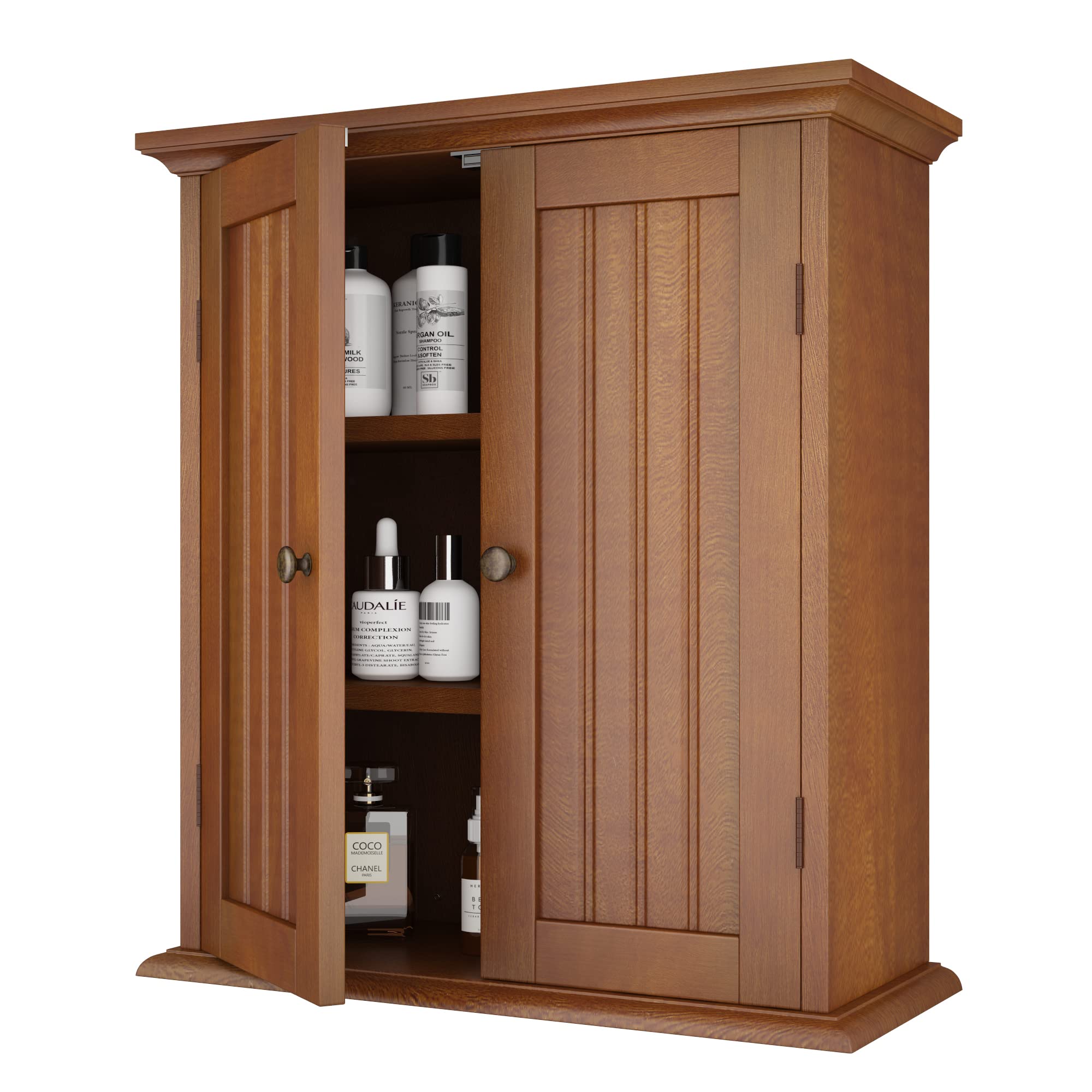 ChooChoo Bathroom Wall Cabinet, Over The Toilet Space Saver Storage Cabinet, Medicine Cabinet with 2 Door and Adjustable Shelves, Cupboard (Rustic)