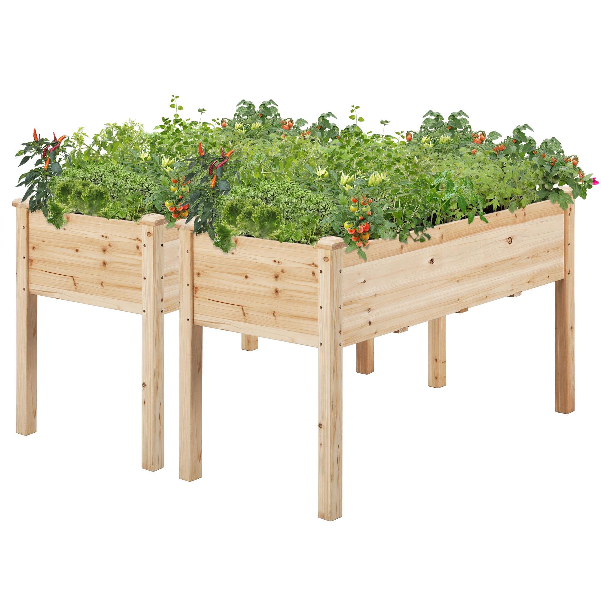 Yaheetech 2pcs Raised Garden Bed 48x24x30in Elevated Wooden Horticulture Planter Box with Legs Standing Growing Bed for