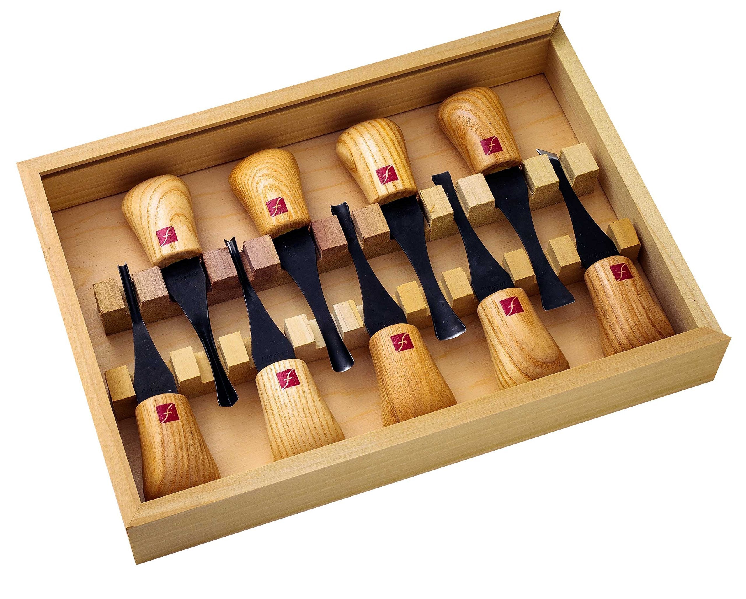 FLEXCUT Carving Tools, Deluxe Palm Gouges, Ash Hardwood Handles and Carbon Steel Blades, Set of 9 (FR405)