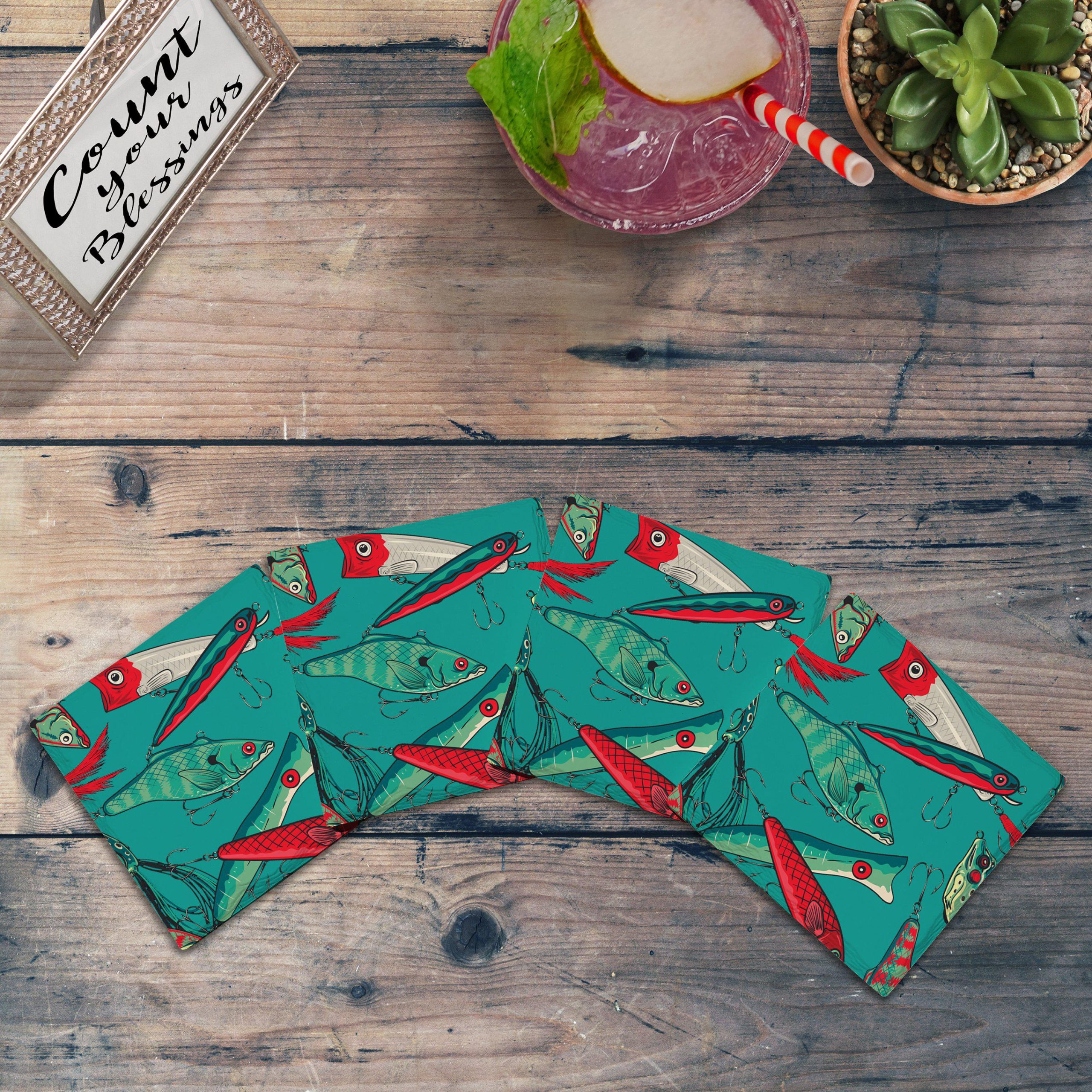 Teal Fishing Lures | Drink Coaster Set