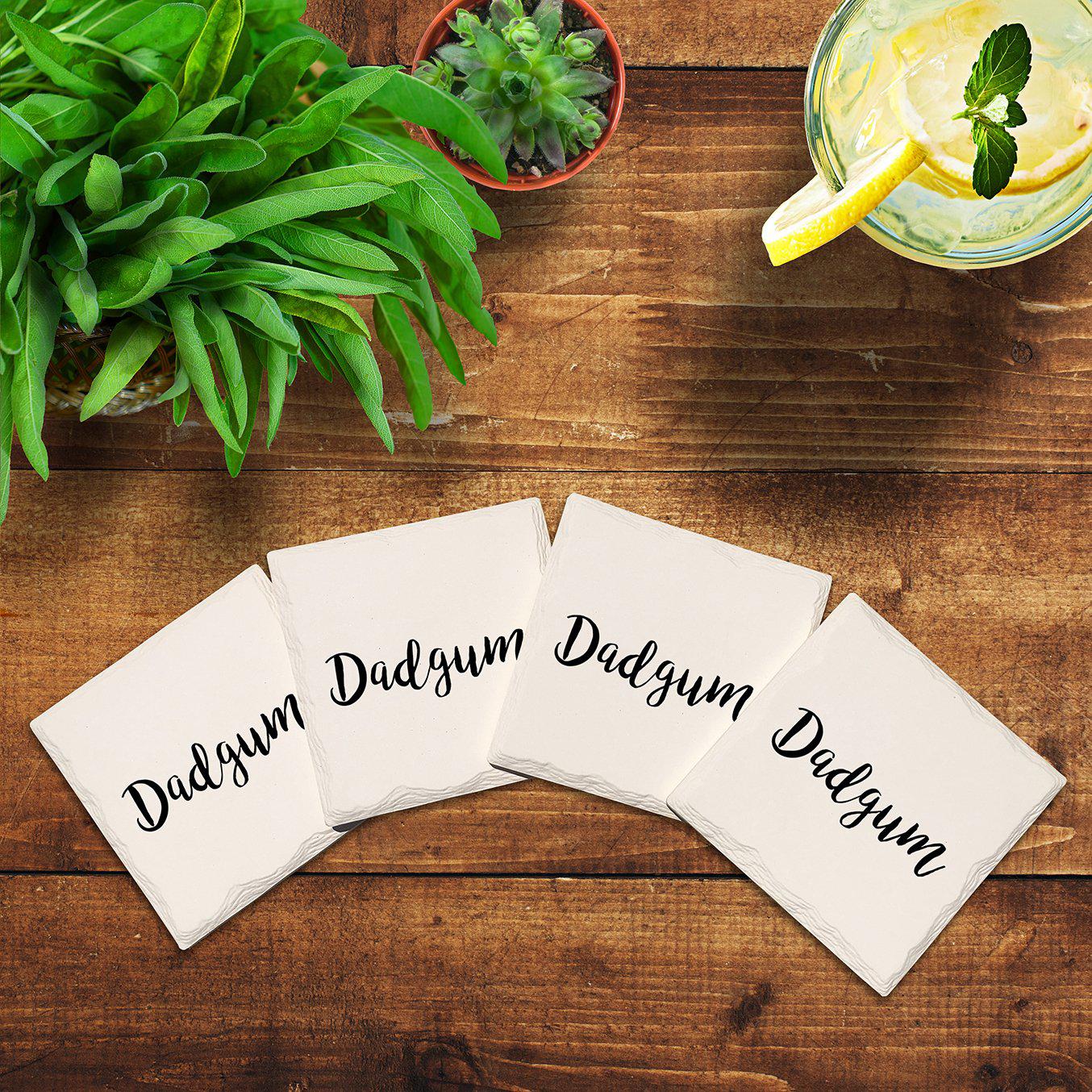 Dadgum | Drink Coaster Set of 4 | Absorbent Ridged Ceramic with Cork Backing