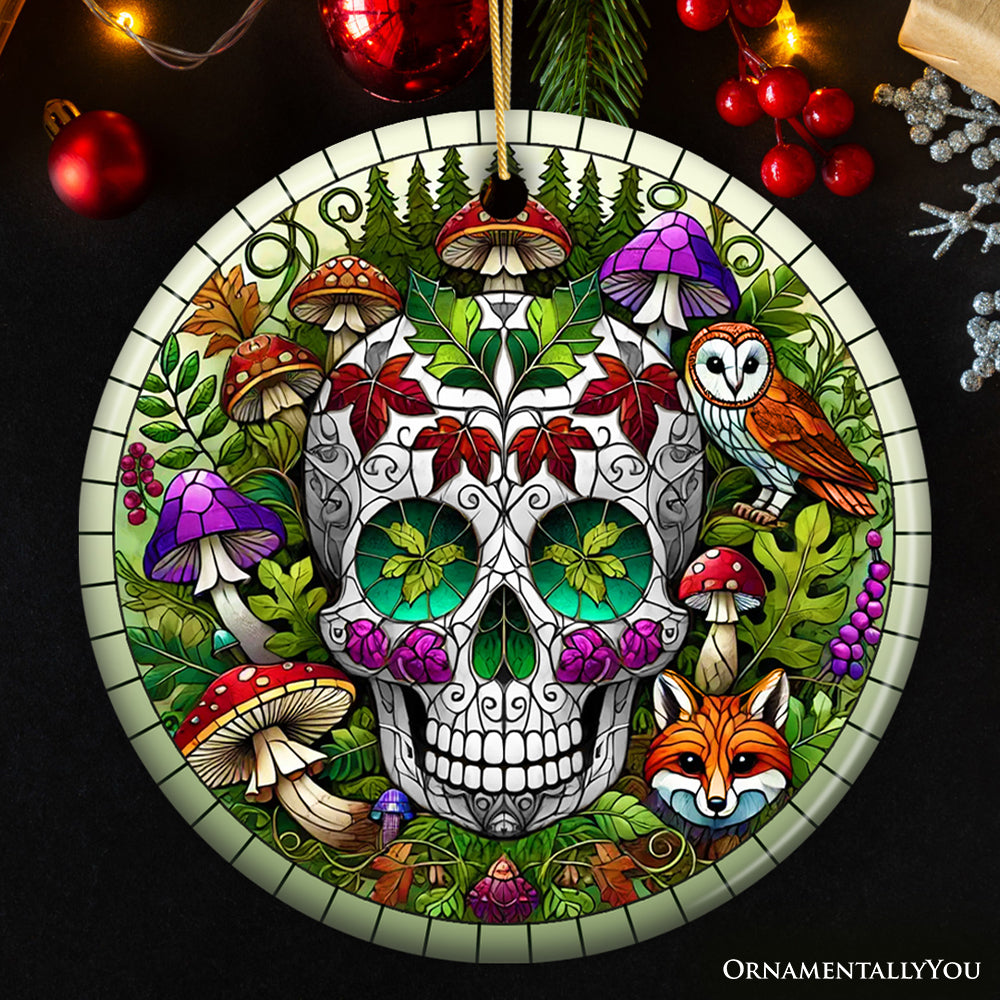 Enchanted Woodland Sugar Skull Ornament, Mystical Forest Christmas Gift and Decor