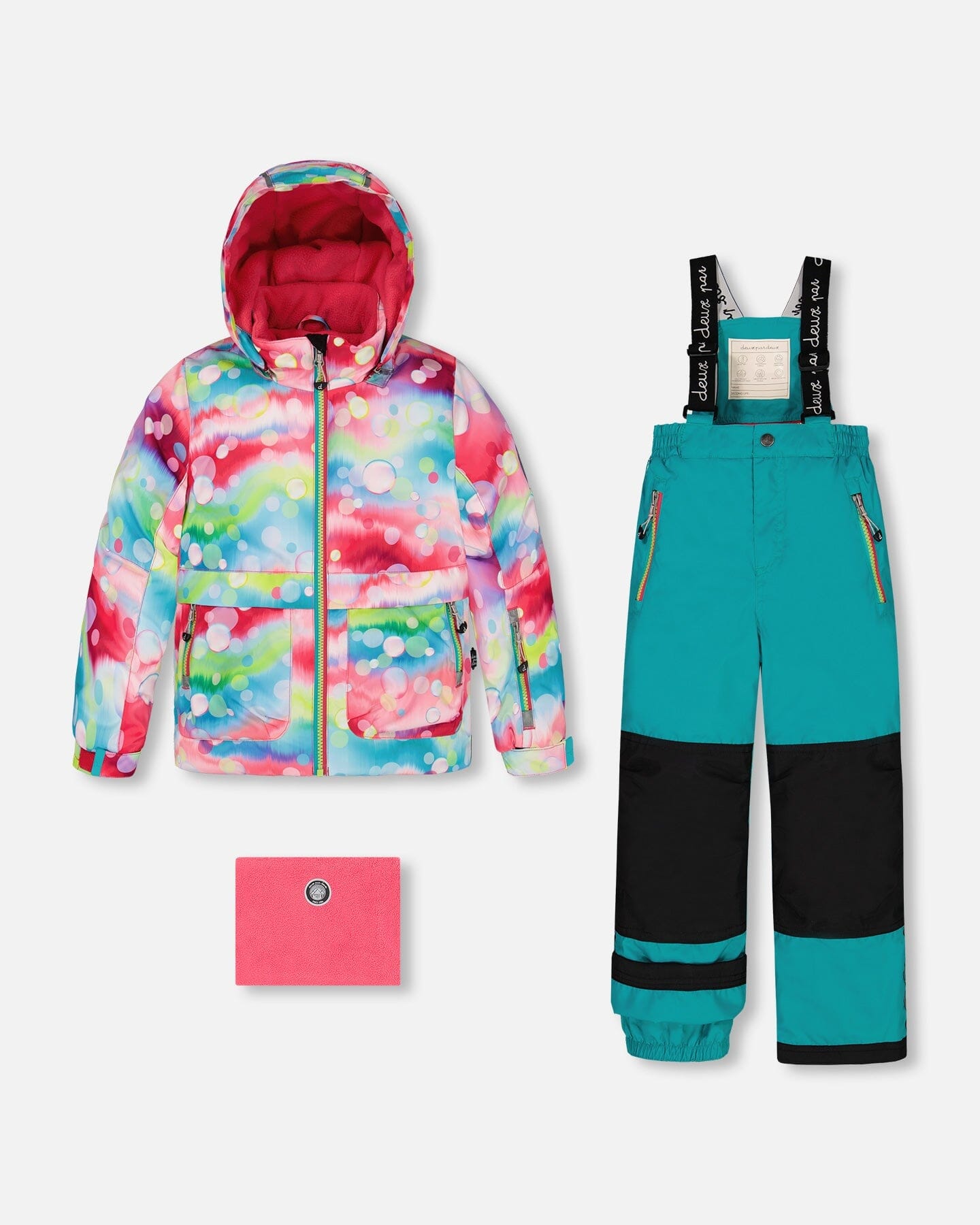 Two Piece Snowsuit Printed Bubbles And Turquoise by Deux par Deux