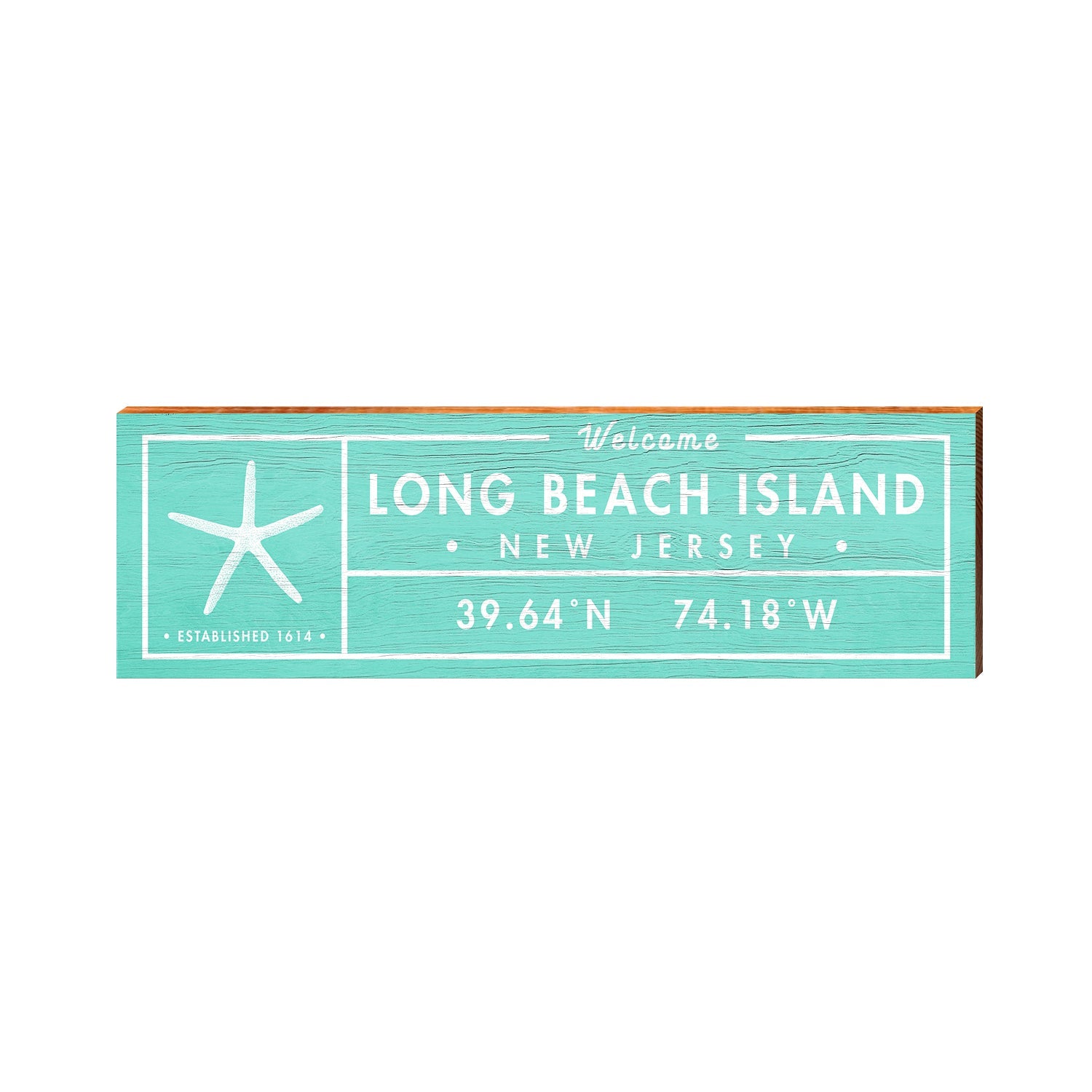 Long Beach Island, New Jersey Starfish Coordinates Wooden Sign | Wall Art Print on Real Wood | Teal Latitude Longitude Decor