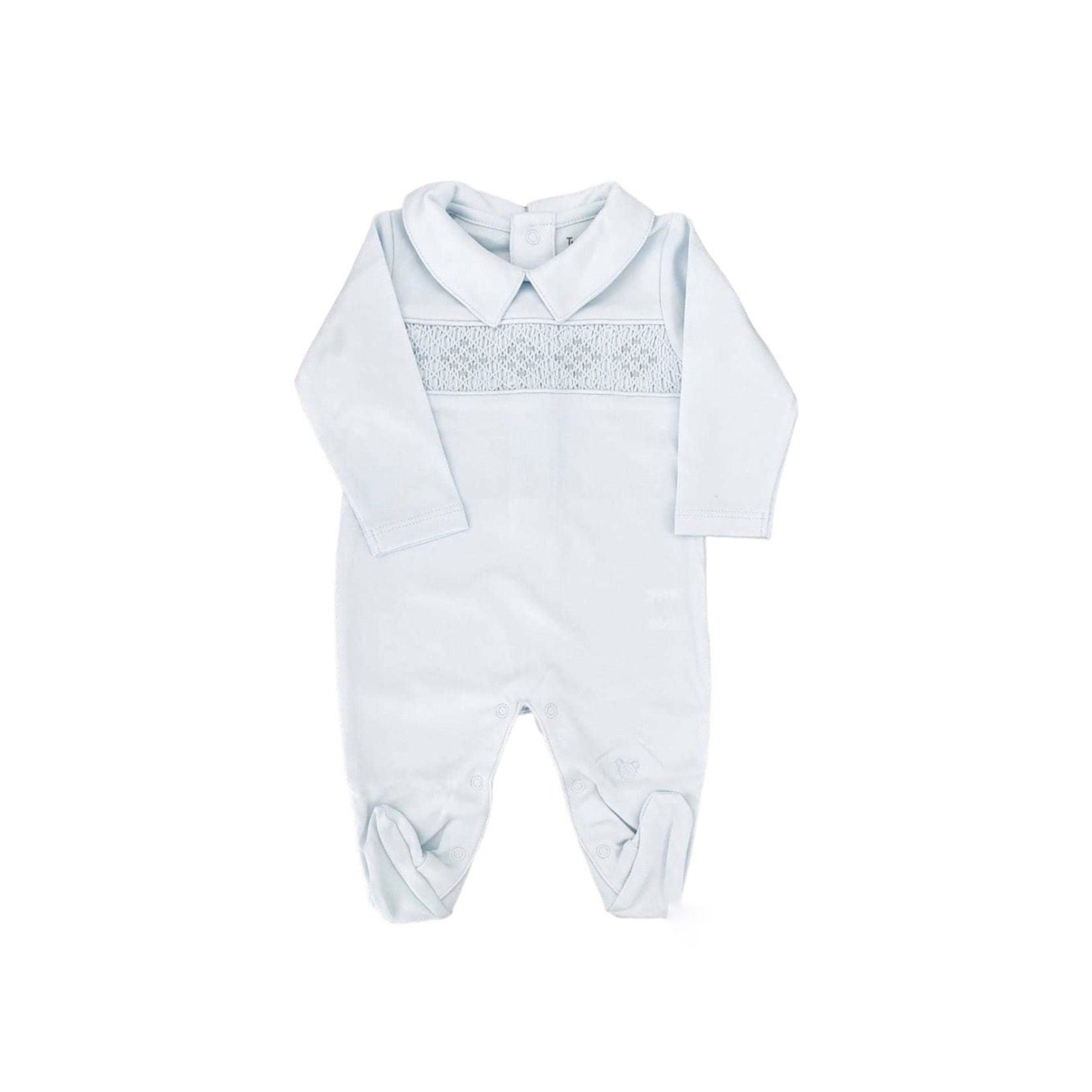 Hand Smocked Pima Playsuit, Blue