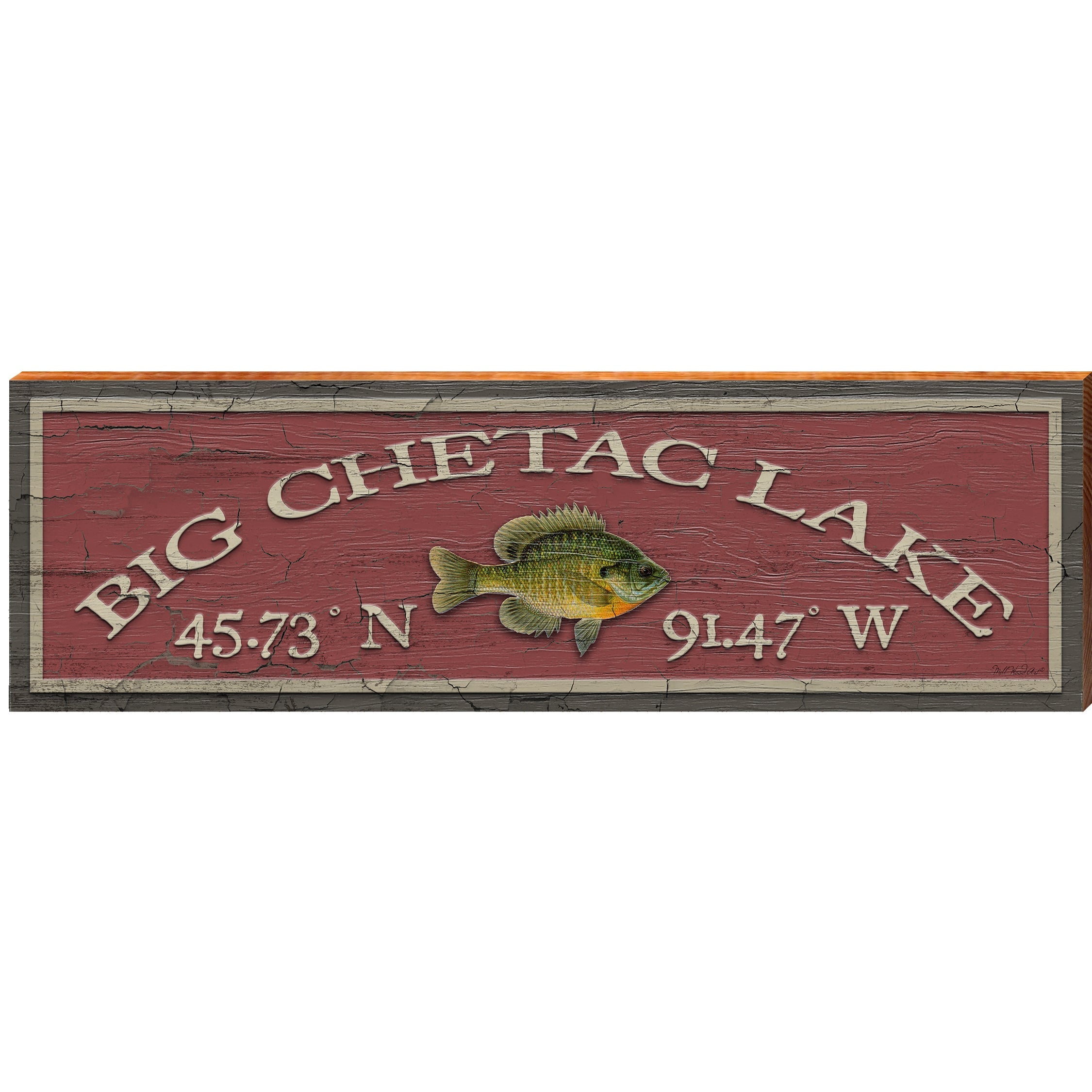 Big Chetac Lake Latitude Longitude Sign | Wall Art Print on Real Wood