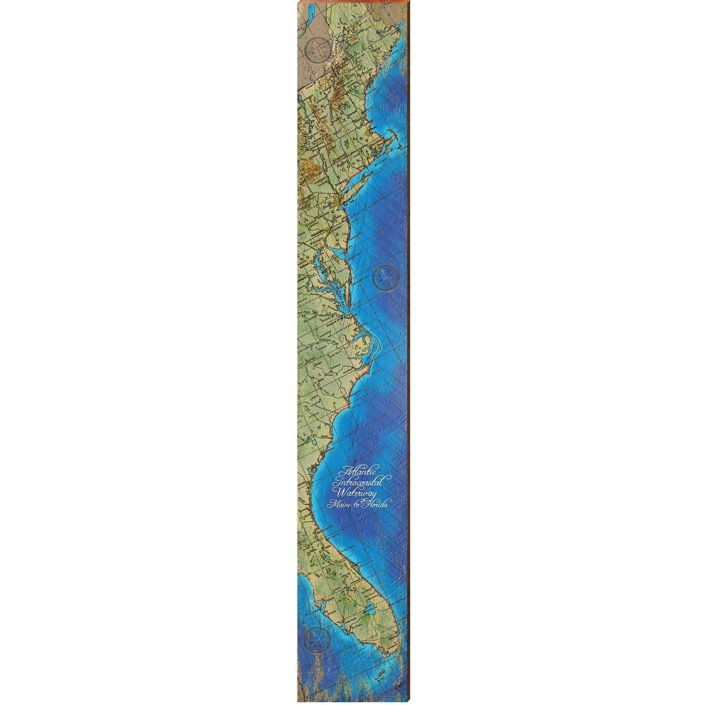 Atlantic International Waterway Map Home Decor Art Print on Real Wood