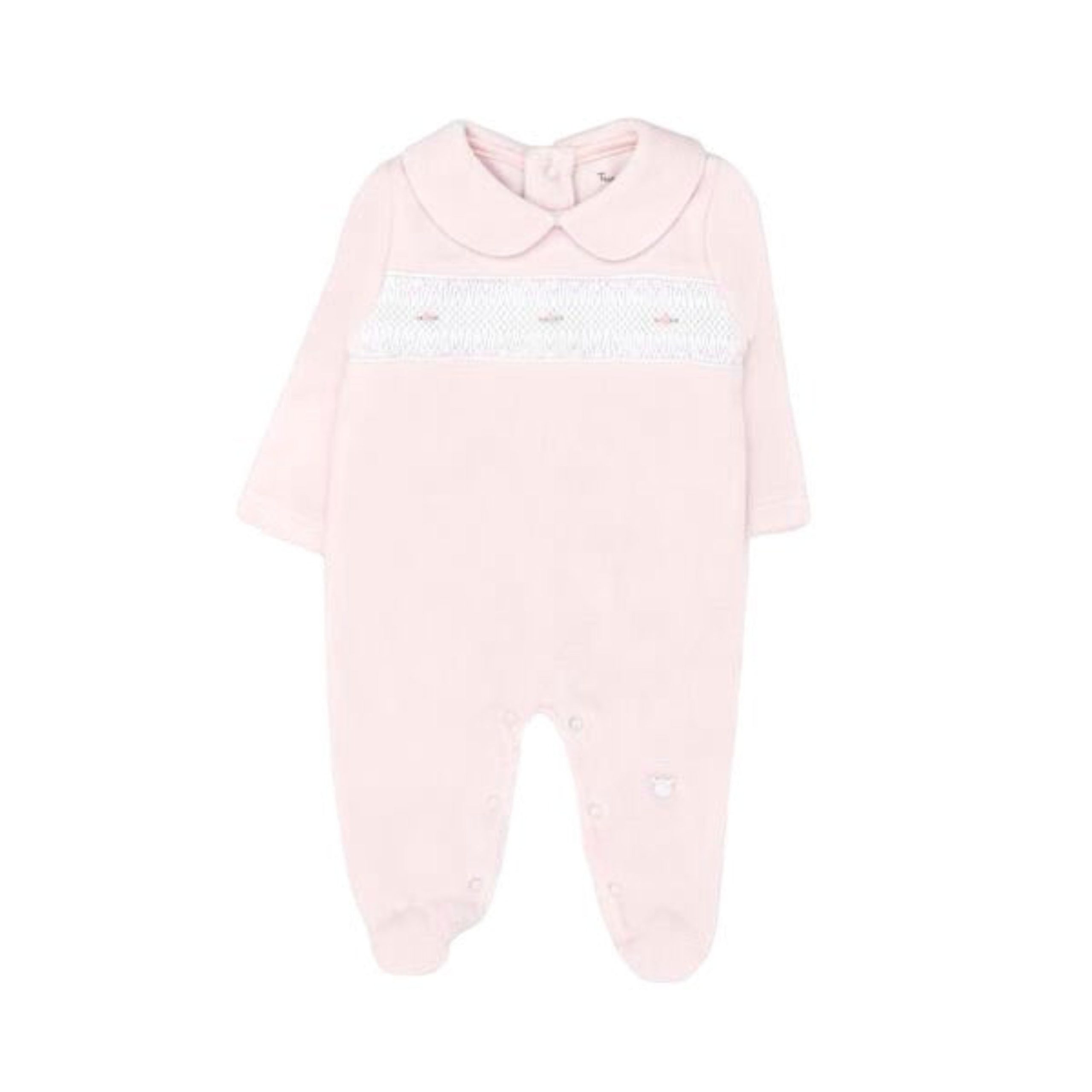 Hand Smocked Velvet Playsuit, Pink