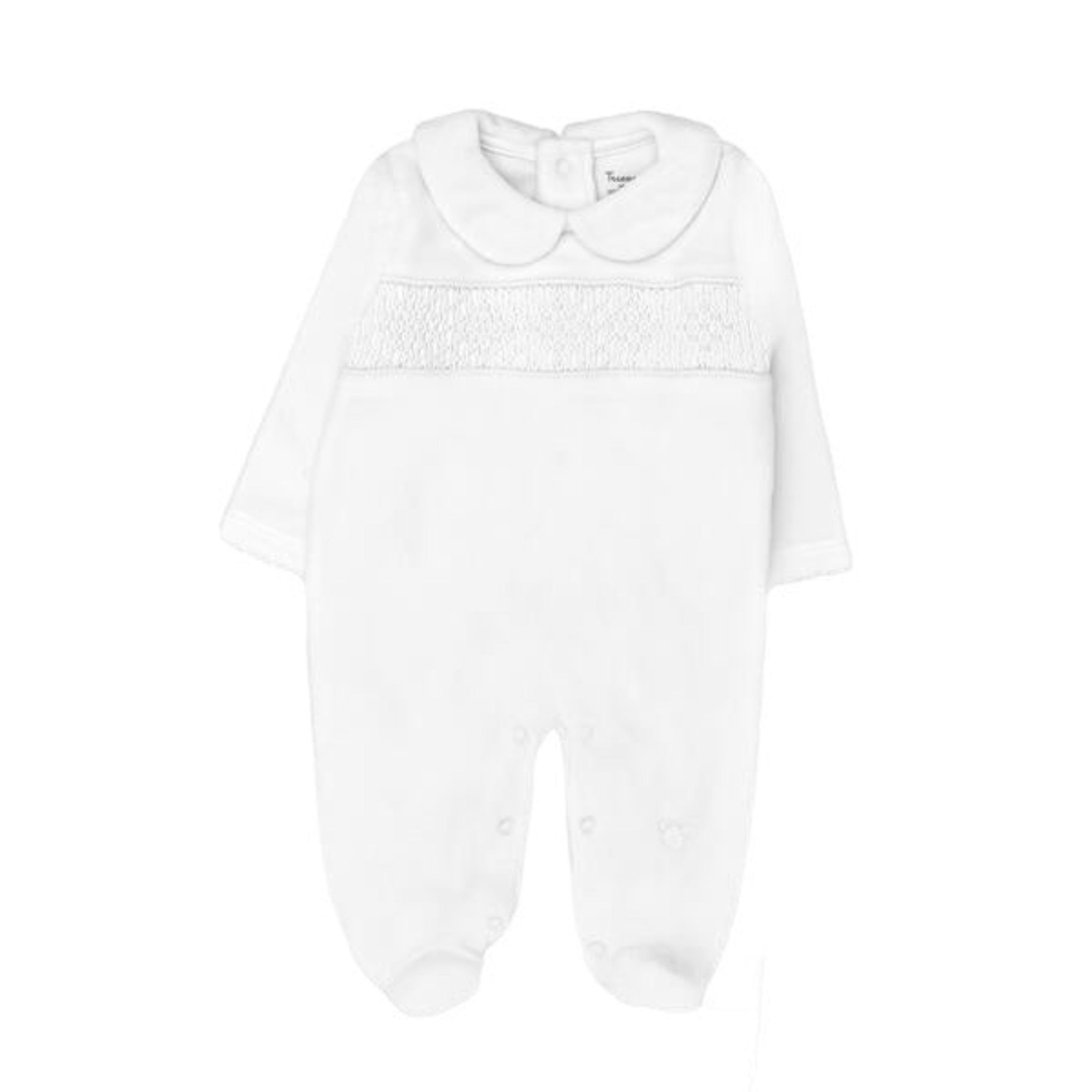 Hand Smocked Pima Playsuit, White