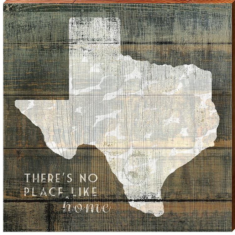 Texas State “There’s No Place Like Home” Phrase Wooden Sign | Wall Art Print on Real Wood