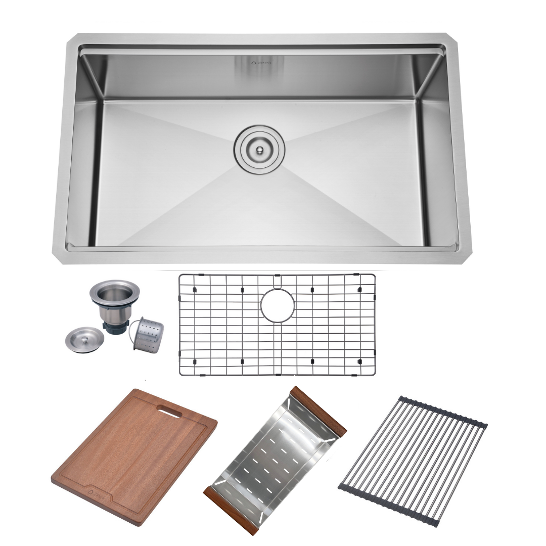 Zeek 32″ Undermount / Drop-In Single Bowl Workstation Kitchen Sink ZH-LD32