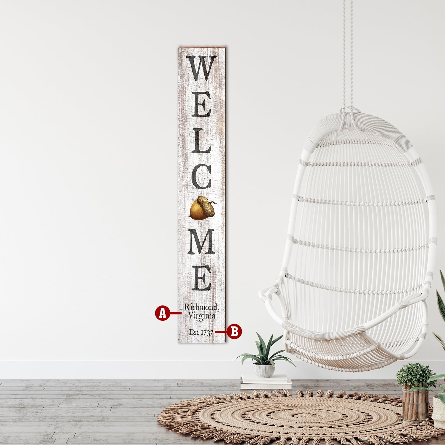 Personalized Welcome Sign with Acorn | Customizable Wall Art Print on Real Wood | Porch Leaner