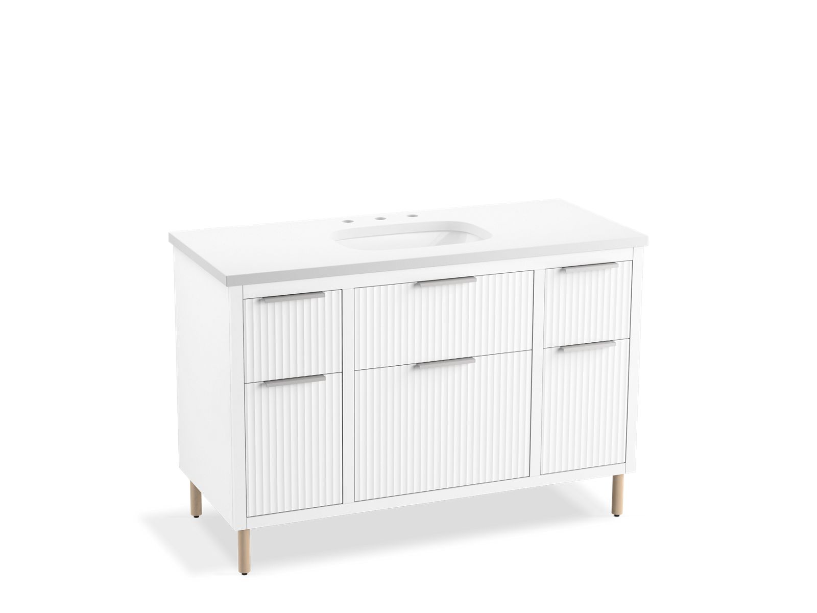 KOHLER K-32172-ASB-0 Spacity 48″ Wall-Hung Bathroom Vanity Cabinet With Sink And Quartz Top In White