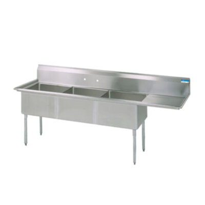 BK Resources BKREBKS-3-1824-14-24R – 3 Compartment Sink w/Right Drainboard, 18 x 24 in